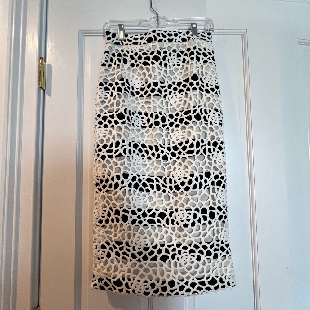 A.L.C. Black and White Floral Midi Skirt